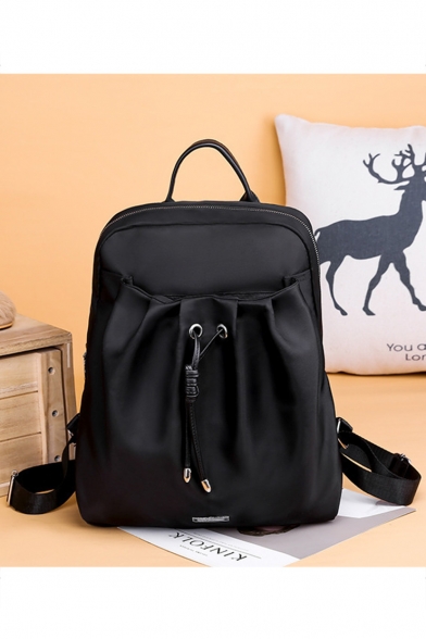 Designer Solid Color Drawstring Detail Oxford Cloth Travel Bag Casual Backpack 28*9*37 CM