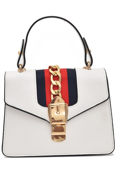 Fashion Classic Color block Stripe Pattern Chain Embellishment Crossbody Satchel Bag 20*8*14 CM