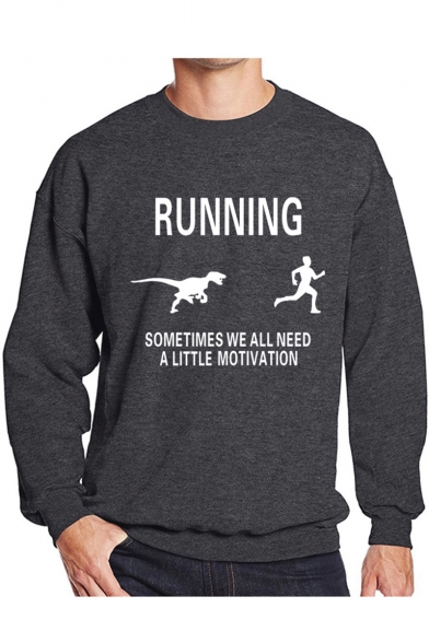 Funny Letter RUNNING Graphic Printed Crewneck Long Sleeve Pullover Sweatshirt