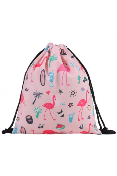 Hot Fashion Cartoon Flamingo Printed Pink Storage Bag Drawstring Backpack 30*39 CM