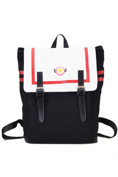 Hot Fashion Cosplay Anime Star Wing Stripe Pattern Belt Buckle Black School Bag Backpack 29*12*38 CM