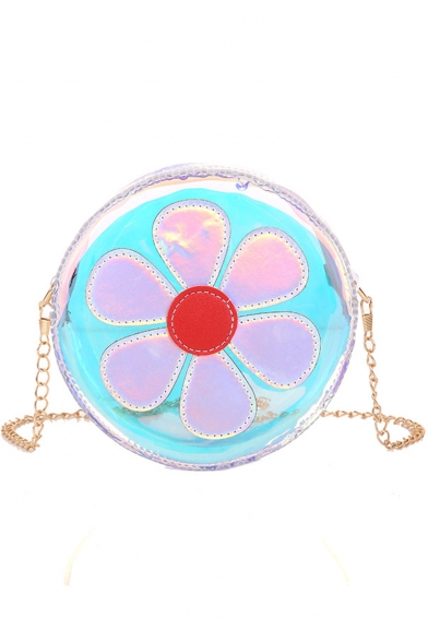 Lovely Floral Pattern Laser Transparent Round Crossbody Shoulder Bag 17*6*17 CM
