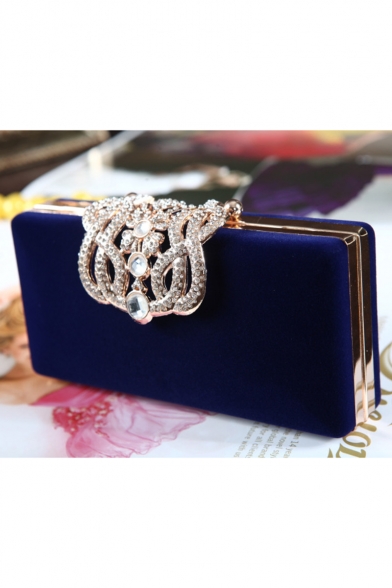 Luxury Plain Crystal Rhinestone Embellishment Buckle Hard Shell Clutch Evening Bag 16*7*5 CM