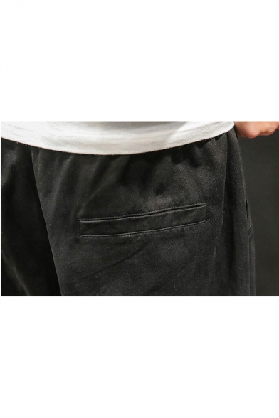 Men's Summer Basic Solid Color Drawstring Waist Cropped Cotton Loose Pants