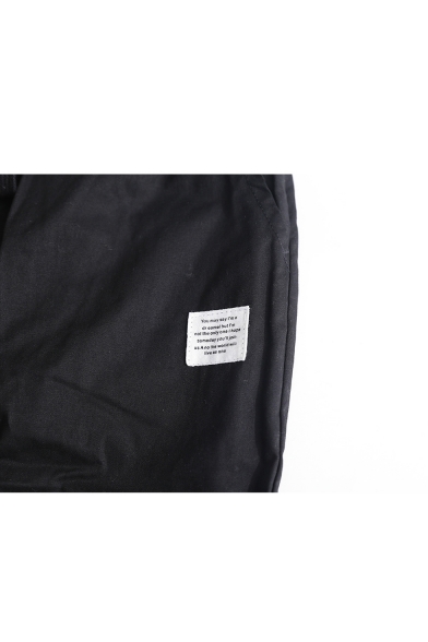 Men's Summer Trendy Simple Plain Drawstring Waist Black Loose Tapered Pants Trousers