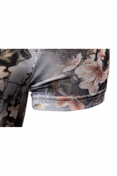 WSPLYSPJY Men Fashion V-Neck Floral Print Short Sleeve Slim fit Leisure T-Shirt Comfy 