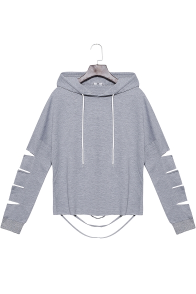 New Fashion Basic Simple Plain Hollow Out Long Sleeve Grey Casual Hoodie