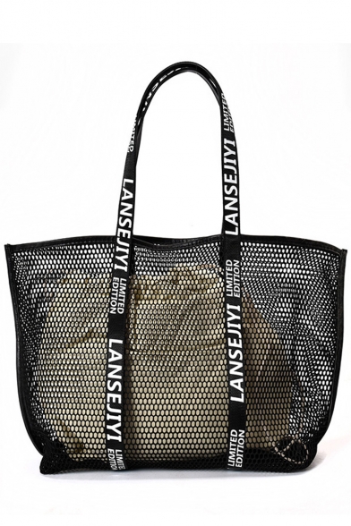 New Fashion Letter Tape Strap Hollow Net Shoulder Bag Tote Shopper Bag 54*40*14 CM