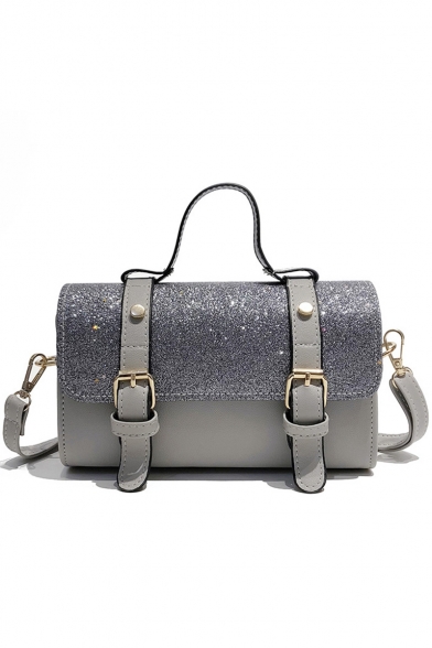 New Fashion Plain Rivet Embellishment Belt Buckle Sequin Satchel Handbag 22*9*13 CM