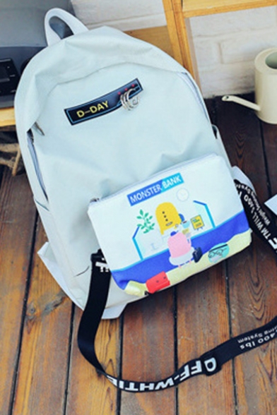 New Letter Cartoon Pattern Ribbon Embellishment Canvas Leisure School Bag Backpack for Girls 40*29*13.5 CM