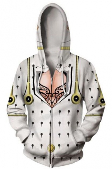New Stylish Comic Cosplay Costume White Zip Up Loose Casual Drawstring Hoodie