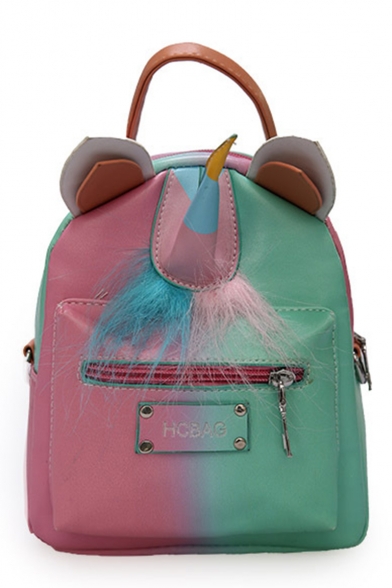 New Stylish Unicorn Letter Print Pink and Green Colorblock Mini School Bag Backpack for Girls 20*17*9 CM