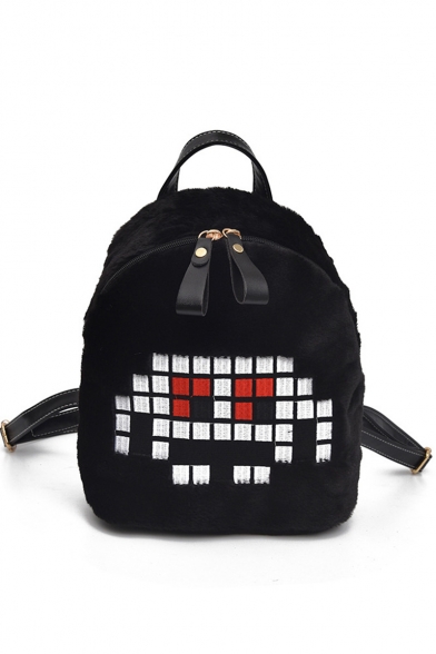 New Stylish Women's Colorblock Plaid Pattern Plush Backpack 26*20*11 CM