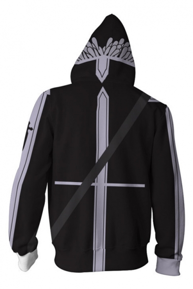 New Trendy Long Sleeve Comic Cosplay Costume Zip Front Sport Loose Black Hoodie