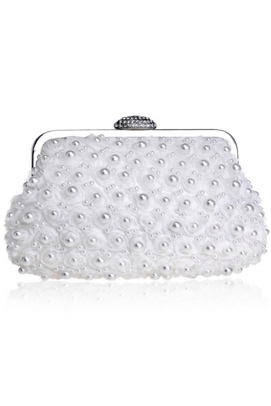Stylish Solid Color Ruffled Pearl Embellishment Evening Clutch Bag 23.5*4.5*13.5 CM