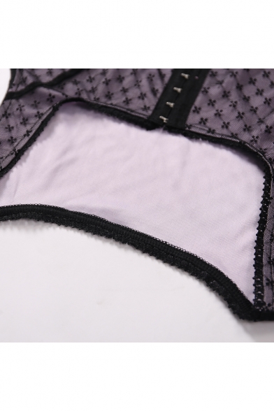 Summer Hot Fashion Print Square Neck Sleeveless Mesh Detail Tank Top for Women