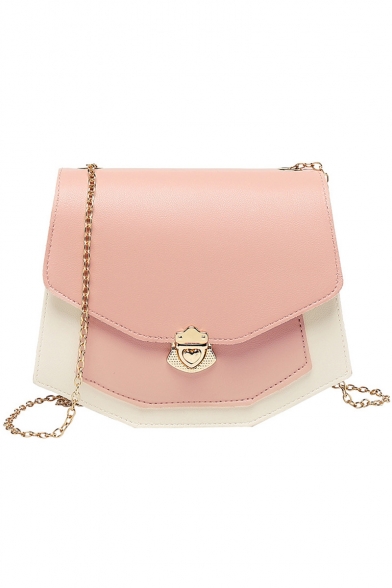 Trendy Color Block Crossbody Bag with Chain Strap for Women 19.5*5.5*16 CM