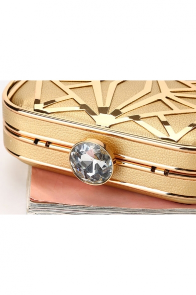 Trendy Plain Metal hollowed Rhinestone Embellishment Evening Bag Prom Clutch Bag 15.5*4.5*9.5 CM