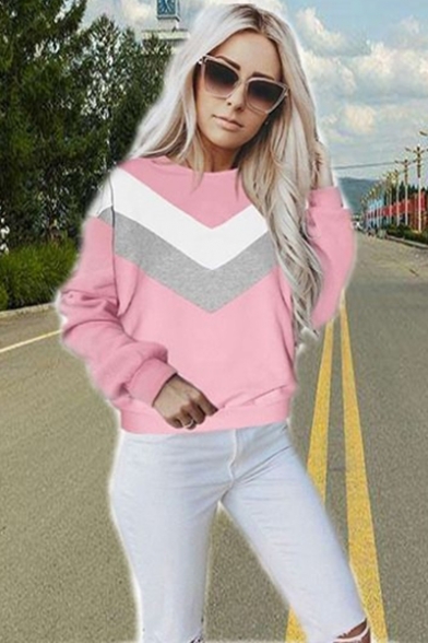 Women's Colorblock Stripe Print Round Neck Long Sleeve Sweatshirt