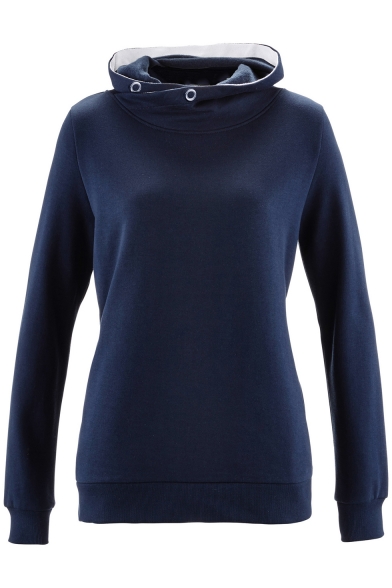 Womens Chic Funnel Neck Long Sleeve Simple Solid Color Casual Pullover Sweatshirt