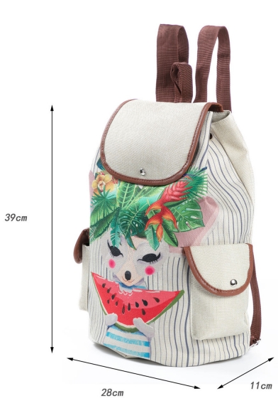 Women Retro Unicorn Print Backpack Drawstring Rucksack Travel School Book Bags