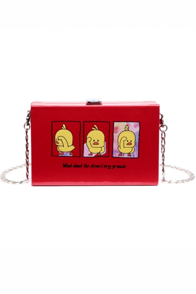 Cute Cartoon Yellow Duck Letter Printed Crossbody Bag with Chain Strap 19*5*12 CM