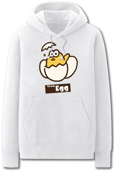 Cute Funny Cartoon Egg Pattern Basic Long Sleeve Regular Fit Pullover Hoodie