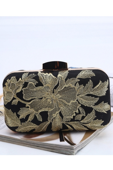 Fashion Classic Floral Embroidery Pattern Black Evening Clutch Bag 20*5*12 CM
