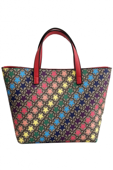 Fashion Colorful Stars Printed Tote Shoulder Bag for Women 30*21*10 CM