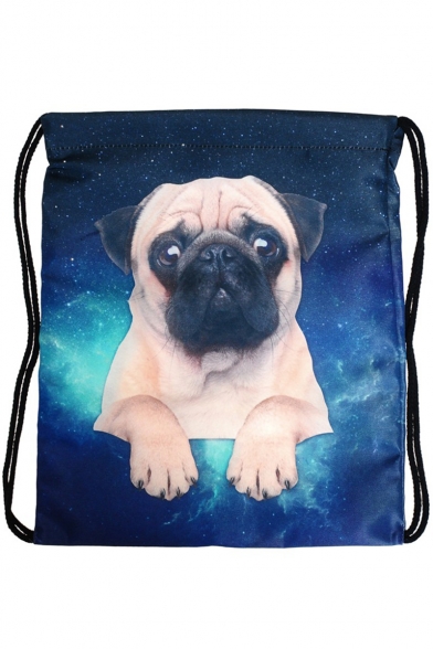 Fashion Creative 3D Galaxy Dog Printed Blue Drawstring Backpack 30*39 CM