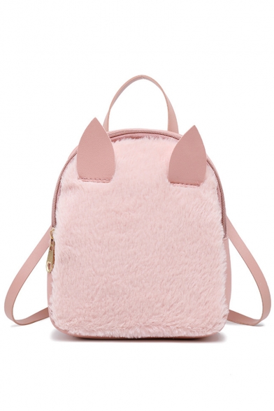 Fashion Cute Cat Ear Patched Plush Casual Bag Backpack for Girls 18*7*20 CM