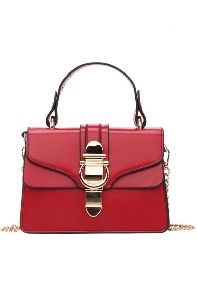 Fashion Solid Color Metal Buckle Lock Crossbody Satchel Bag For Women 19.5*13*8 CM