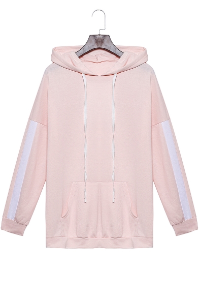 

Girls Fashion Colorblock Patched Long Sleeve Pink Loose Relaxed Hoodie, LM532592