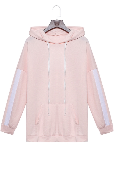 Girls Fashion Colorblock Patched Long Sleeve Pink Loose Relaxed Hoodie