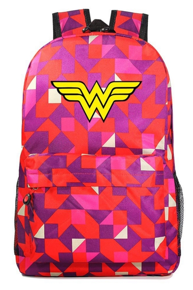 Hot Fashion Letter W Colorblock Geometric Printed Casual School Bag Backpack 31*18*47 CM