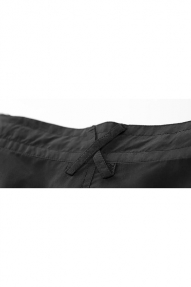 Men's Basic Simple Plain Drawstring Waist Cotton Loose Cropped Pants
