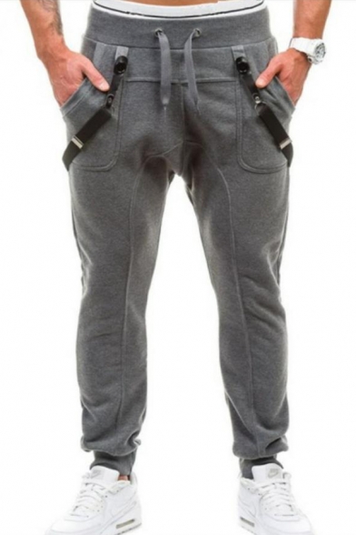 

Men's Casual Simple Plain Sport Loose Joggers Sweatpants Suspender Pants, LM539157