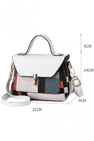 New Fashion Colorblock Plaid Pattern Crossbody Satchel Bag for Women 21*9*14 CM