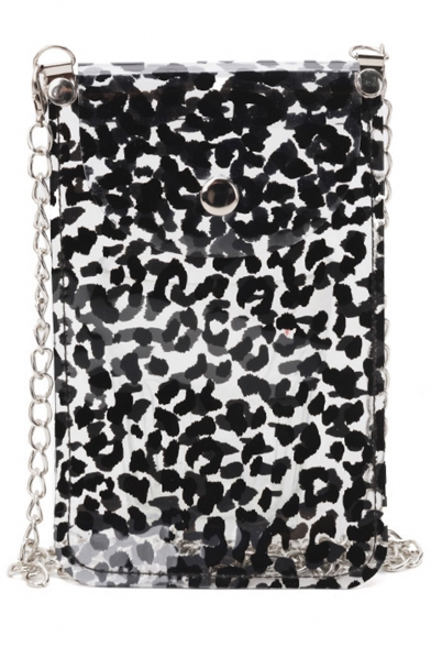 New Fashion Leopard Pattern Black Transparent Crossbody Cell Phone Purse 12*0.5*18 CM