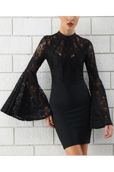 black lace mini bodycon dress