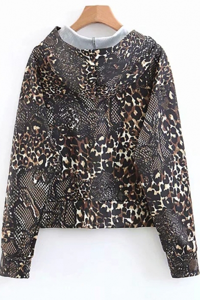 New Stylish Women's Leopard Snake Print Long Sleeve Khaki Hoodie