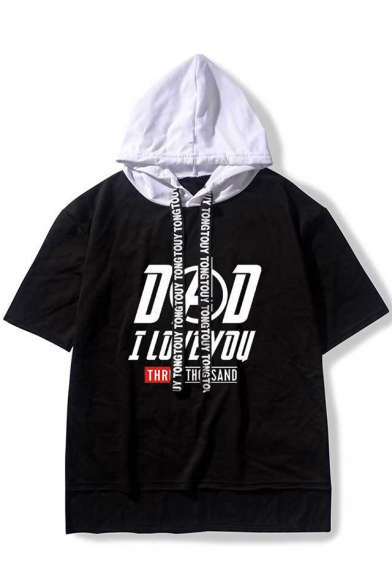 New Trendy Short Sleeve Letter I LOVE YOU 3000 TIMES Printed Hooded Casual Unisex T-Shirt