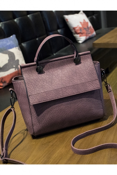 Popular Solid Color Large Capacity Purple PU Leather Satchel Tote Bag 25*12*18 CM