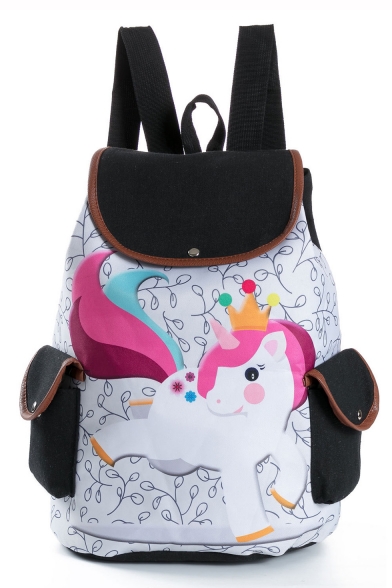 Popular Unicorn Printed Double Pocket Side White School Backpack 28*11*39 CM