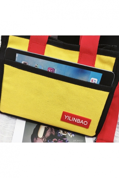 Stylish Color Block Letter YILIBAO Patchwork Canvas School Shoulder Bag 22*9*18 CM