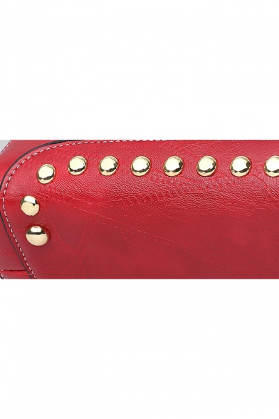 Stylish Plain Double Zipper Side Rivet Embellishment Commuter Shoulder Satchel Bag 23*11*15 CM