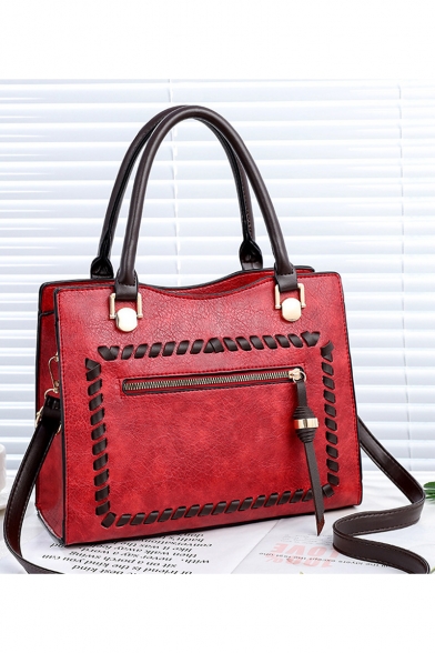 Stylish Plain Weaving Zipper Embellishment Commuter Satchel Messenger Bag 32*13*24 CM