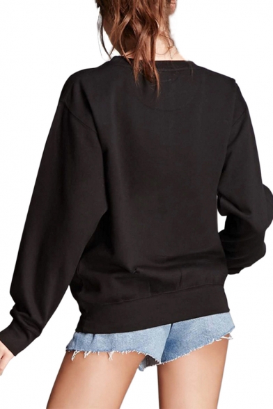 Stylish Women's Floral Embroidered Round Neck Long Sleeve Pullover Sweatshirt