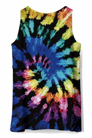 Summer New Trendy Colorful Tie Dye Round Neck Sleeveless Casual Loose Tank Top