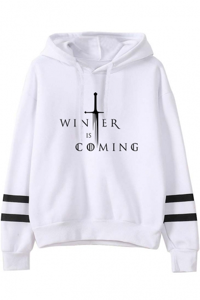 

Sword Letter WINTER IS COMING Striped Long Sleeve Casual Loose Unisex Hoodie, Black;red;white;gray, LC538304